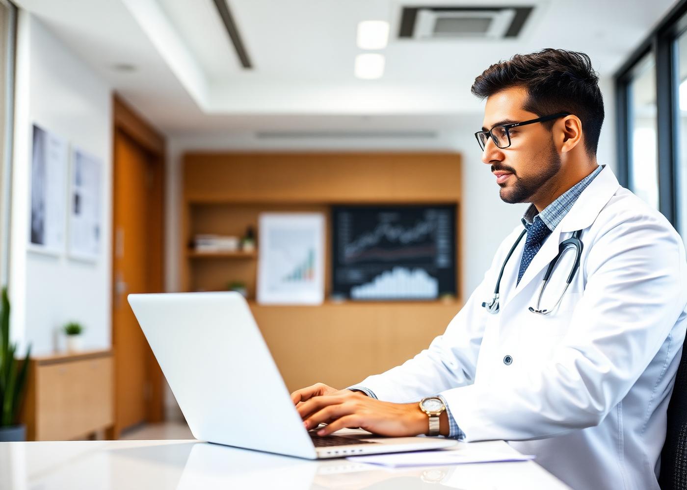 Médico revisando relatório de glosas